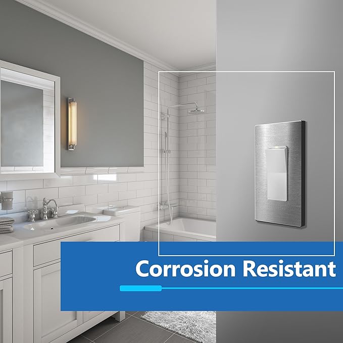 LIDER Decorator Metal Wall Plate, Temperature and Impact Resistant, 430 Stainless Steel, Screwless Cover, Modern Decoration Upgrade, Mid-Size 1-Gang 4.88" x 3.11", Stainless Steel, LSMWP-31M-SS