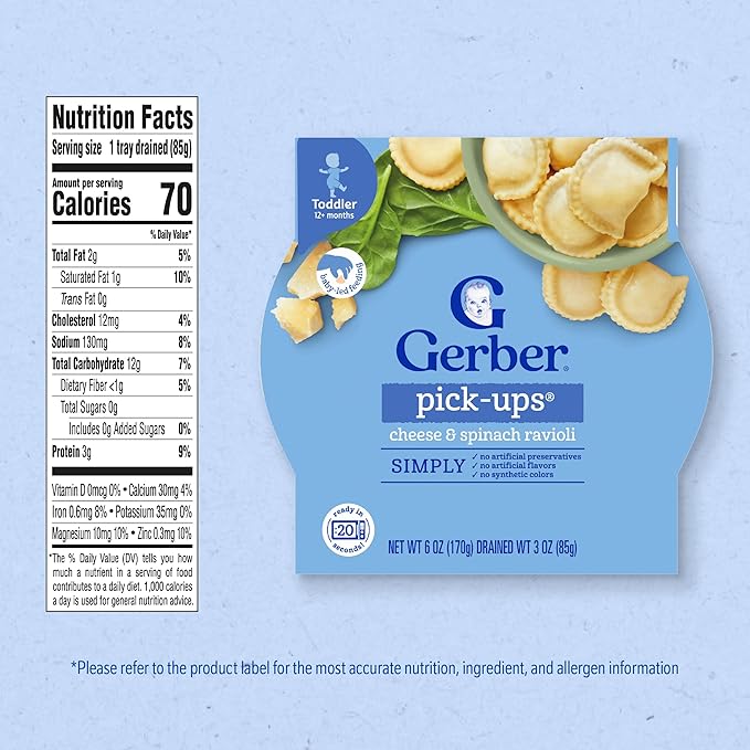 Gerber Pick-ups Cheese & Spinach Ravioli, 6 Ounce (Pack of 8)