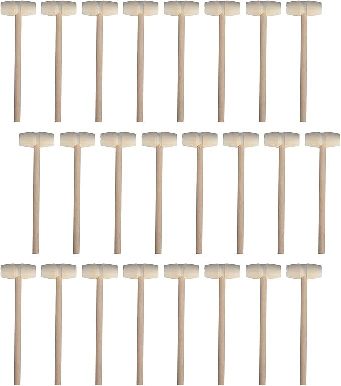 24 Pieces Mini Wooden Hammers Natural Wood Mallets Gavel Toy for Kids