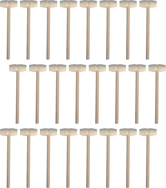24 Pieces Mini Wooden Hammers Natural Wood Mallets Gavel Toy for Kids