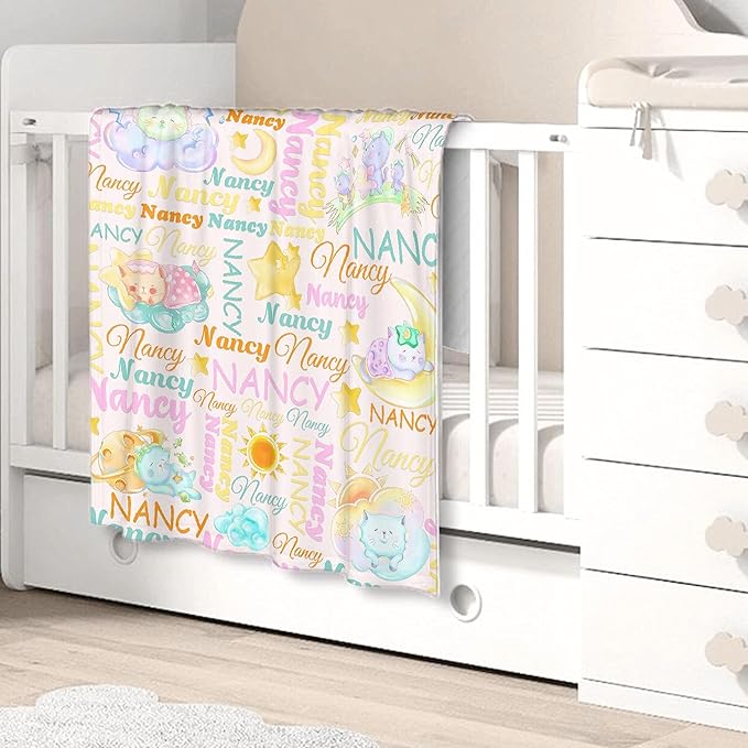 Personalized Baby Blanket for Girls Boys Cat Custom Baby Blanket with Name Swaddle Blanket for Toddlers Infants Kids Shower Newborns Nursery Stroller Crib Decor Throw Birthday Gift