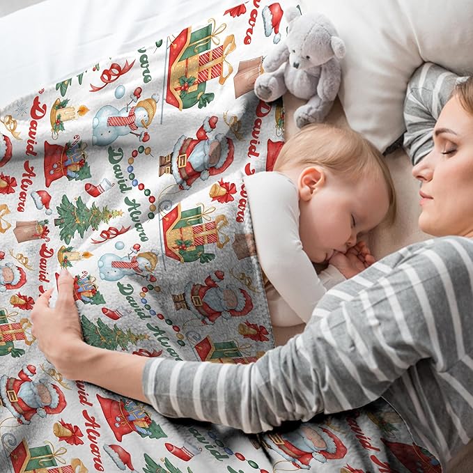Ship Next Day - Custom Christmas Baby Blanket with Name | Multiple Styles Optional, Personalized Flannel Toddler Blanket, Christmas Swaddle for Boys & Girls, Xmas Decor Throw