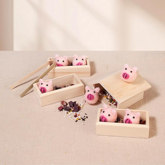 Sorting Stacking Wooden Toys for Toddlers, Montessori Pig Toy Toddler Sensory Bin Tool Toys, Wood Farm Toy House Fine Motor Skill Early Learning Preschool Educational Gift for Kids