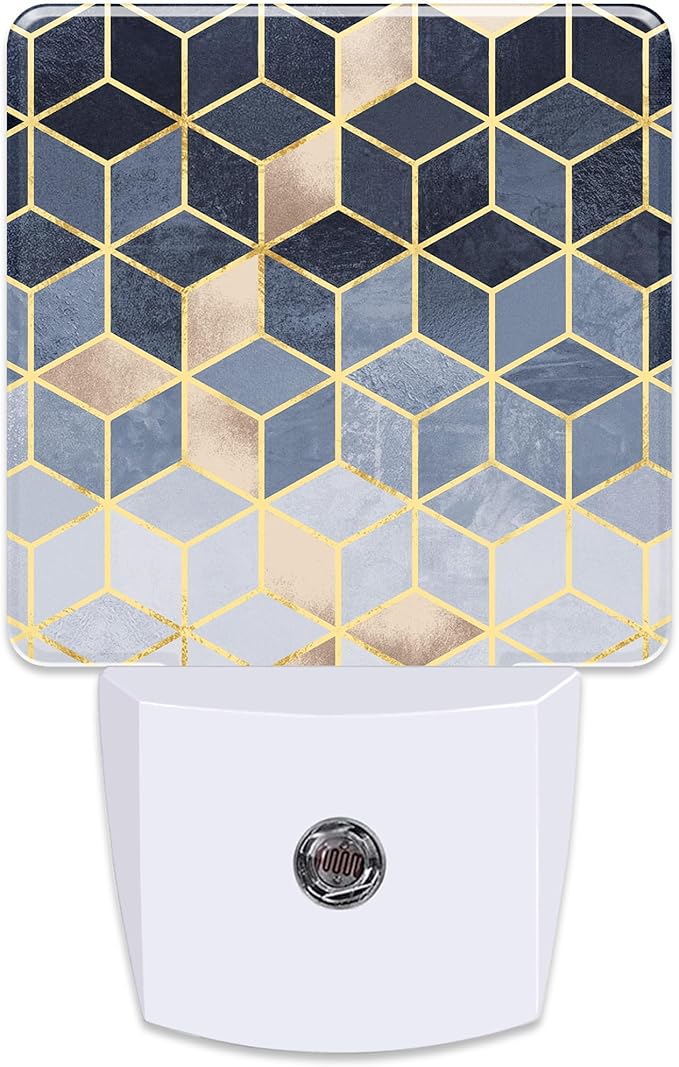 Blue Gradient Cubes Plug in Night Light with Auto Dusk to Dawn Sensor,Abstract Night Lights for Boys Girls Bedroom Bathroom Hallway Kids Room Gifts