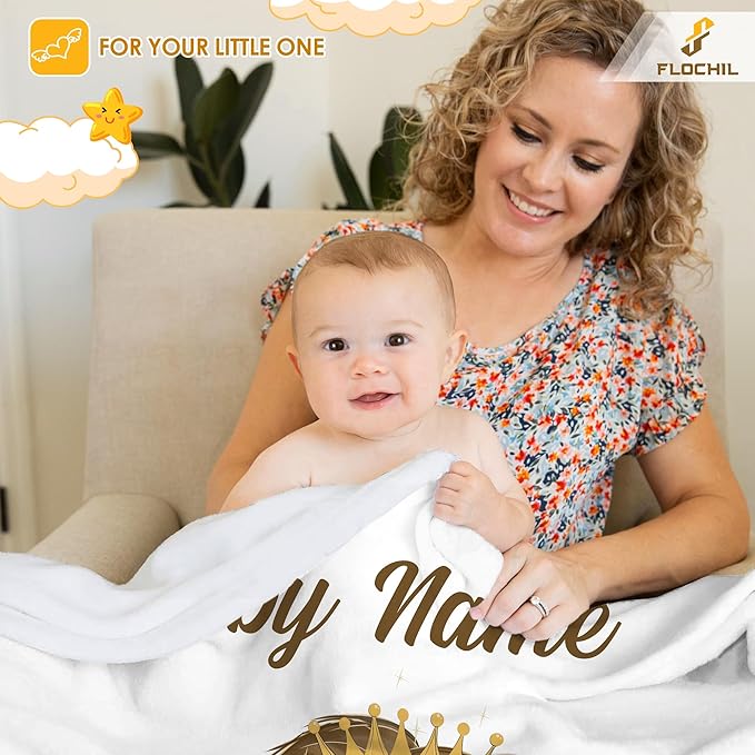 Personalized Baby Blankets, Custom Baby Blanket - Baby Blanket with Name for Boys, Best Gift for Baby, Newborn Elephants Flush Fleece (30x40) (Lion 2)