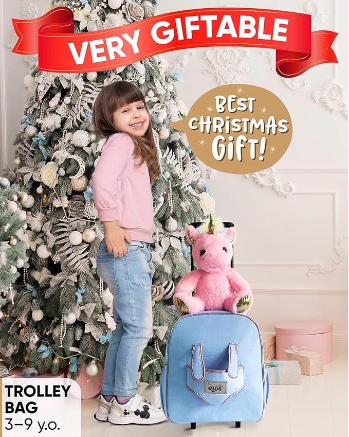 Toddler Luggage for Girls w Unicorn Toys, Kids Rolling Backpack for Girls, Toddler Suitcase, Gifts for 3 4 5 6 Year Old