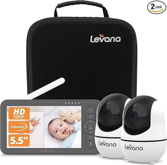 Levana Nala 5.5" HD Video Baby Monitor, 2 1080P Night Vision PTZ Cameras, 22 Hour Battery Life, 5000mAH Battery, No WiFi, Two-Way Talk, 1000ft Range, Carrying Case, 2 Year Warranty