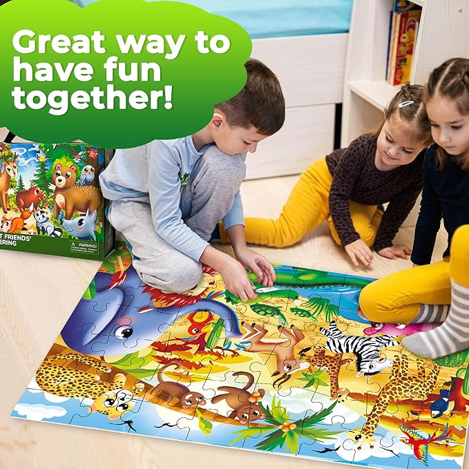 QUOKKA Giant Floor Puzzles for Kids Ages 4-6 - 2x3 Feet Extra-Thick 48 Pieces Toddler Puzzle Ages 3-5 – Forest Educational Activity for Boys Girls – Premium Box with Sturdy Handle & Magnetic Closure