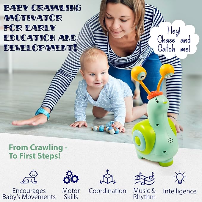 MINIARTIS Baby Crawling Toys | Musical Snail Baby Toy, Infant Tummy Time | Crawling Toys for Babies 6-12 Months | Learning Crawl and Walking | Toddler Birthday Gift for 6-36 Month Boy Girl