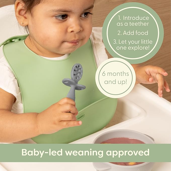 Upward Baby Spoons Self Feeding 6+ Months - 3 Pack, Chewable Toddler Utensils with Anti Choke Barrier, Baby Feeding Essentials, Baby Spoons 4 months, Silicone Spoons, Red White Blue