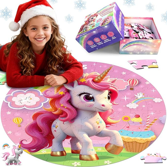 ZIZZ Unicorn Toy for Girls Kids - Best 70 Pieces Unicorn Floor Puzzle for Kids Age 3 4 5 6 7 8 Years Old Girls Learning & Educational Games Toys Toddlers Gifts for Birthday Christmas Party Activity