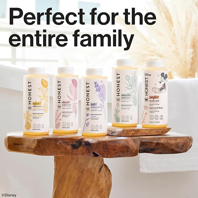 The Honest Company Foaming Bubble Bath | Gentle Enough for Baby | Dermatologist Tested, Tear-Free, Hypoallergenic | Disney’s Mickey Mouse Comfort Sweet Cream, 12 fl oz