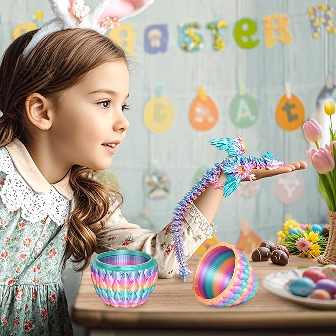 3D Printed Dragon Eggs with Articulated Fly Dragon Inside, Collectible Figurines Fidget Toy for Adults Kids Birthday Easter Christmas White Elephant Gifts for Friends Colleagues(Rainbow, M Size)