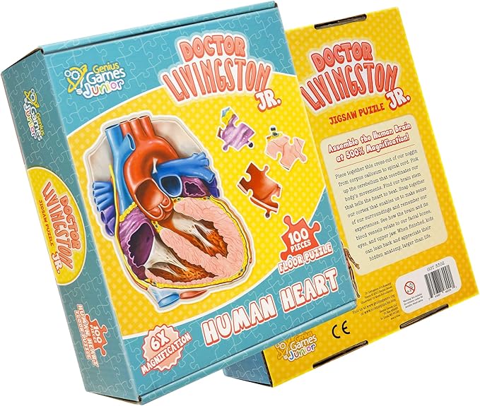 Human Heart Anatomy Floor Puzzle — Genius Games Doctor Livingston Jr Anatomy Toy - Kids Puzzles & Science Toys - Human Heart Model - 100 Piece Jigsaw Puzzles for Kids, Toddlers, Teens