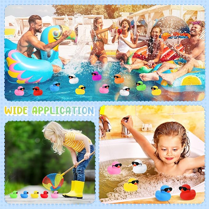 Sosation 36 Packs Mini Rubber Ducks with Sunglasses Sets 2.2 Inch Bath Squeaky Rubber Duckies Cute Float Bathtub Toys for Christmas Birthday Party Favors Class Prizes Car Decor(Multicolored)