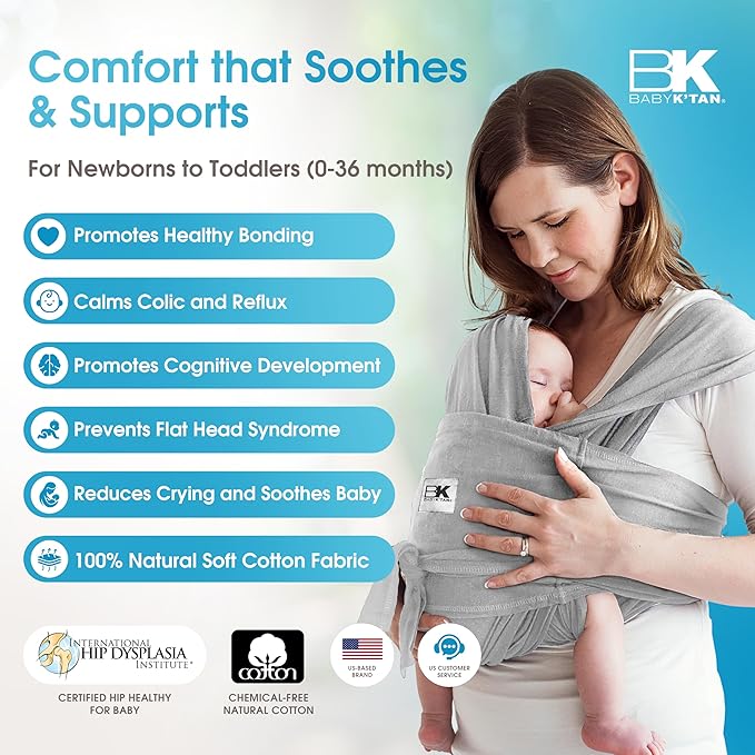 Original Baby K'tan Baby Carrier: #1 Easy Pre-Wrapped, Soft, Slip-On, No Rings, No Buckles | 5 in 1 Baby Sling Gift | The Best Hands Free Infant Wrap | Heather Grey | Medium