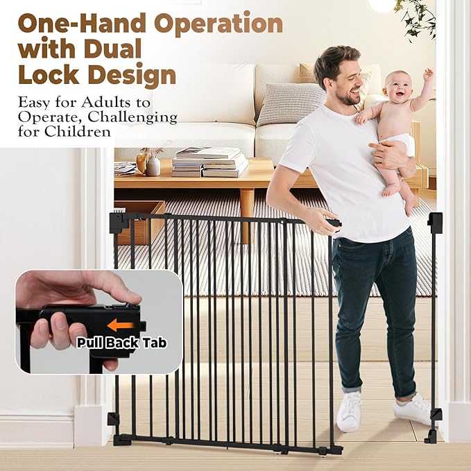 35-55" No Bottom Bar Baby Gates for Stairs, 39" Extra Tall Child Safety Gate with Auto Close Large Walk Thru Door, Hardware Mount Dog Gate Pet Gate for The House Doorways, Indoor Outdoor use