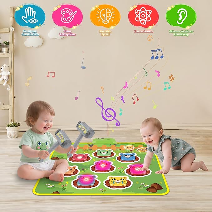 M SANMERSEN Whack A Mole Game Toys for Kids, Toddler Toys for Ages 2 3 4 5 Whack A Mole Game Playmat with 2 Hammers, Birthday Gifts for Kids Boys Girls Family Games Party Favors