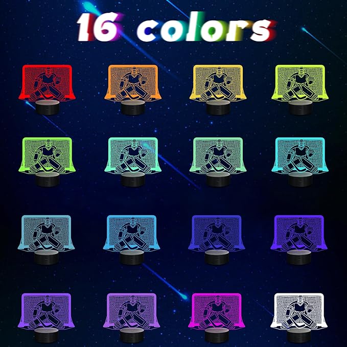 Ice Hockey Night Light, 3D LED Optical Illusion Lamp with Remote Control and Timer, Perfect Christmas and Birthday Gift Idea for Boys, Kids, and Teen