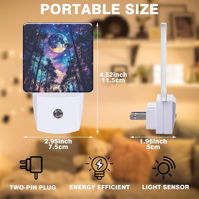 Starry Sky Night Light Moon and Forest Night Lights Plug into Wall Smart Dusk to Dawn Sensor 0.5W Energy Efficient Led Lamp for Men Women Bedroom Bathroom Hallway Stairway Decor