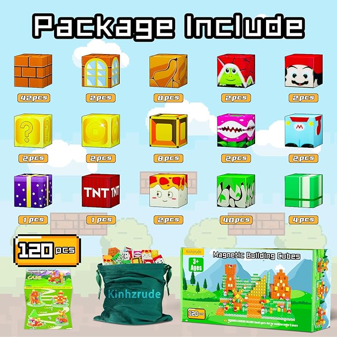 Magnetic Blocks - 120PCS Magnetic Building Blocks Toys,Toddler Montessori Game Creative Construction Toys for Boys Girls,Magnet Tiles Cubes STEM Sensory Toys Birthday Gift for Kids Ages 4 5 6 7 8 9 10