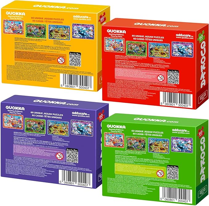 QUOKKA Puzzles for Kids Ages 4-6 - 4 x 60 Puzzles for Toddlers 5-8 - Educational Search & Find Toy for 8-10 yo for Learning Forest Polar, USA National Park Animals & City Life