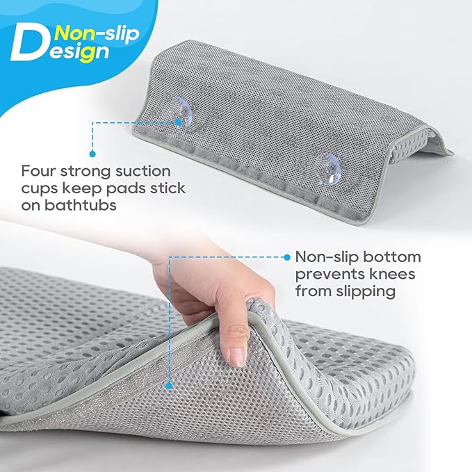 OS OMYSTYLE Baby Bath Kneeler and Elbow Rest Pad Set, 1.5'' Thick Quickly Dry Bathtub Kneeler Pad with Baby Toys & Bath Accessories Organizer, Kneeling and Elbow for Baby Tub, Non-Slip Mat(Light Grey)