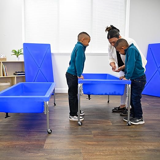 Children's Factory 24" Large Sensory Table, Sandbox with Lid, Water Table for Kids, Blue