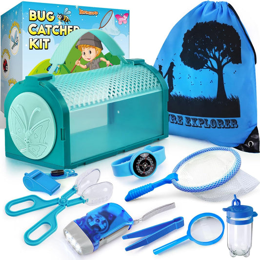 Bug Catcher Kit & Outdoor Explorer Kit for Kids, 10 Pcs Bug Catching Kit with Toy Cage, Backpack, Flashlight, Manifying Glass, Toy Net, Outdoor Exploration Toys Gift for Boys Girls 3-12