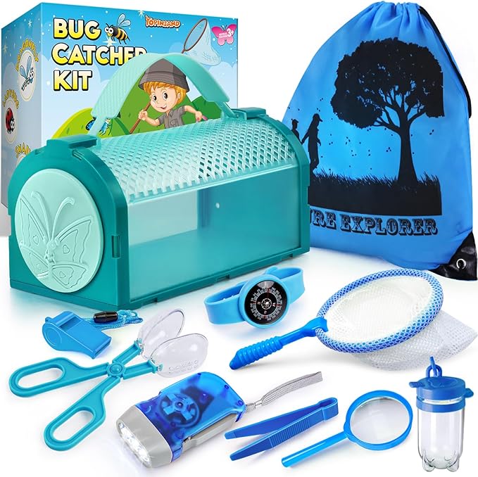 Bug Catcher Kit & Outdoor Explorer Kit for Kids, 10 Pcs Bug Catching Kit with Toy Cage, Backpack, Flashlight, Manifying Glass, Toy Net, Outdoor Exploration Toys Gift for Boys Girls 3-12