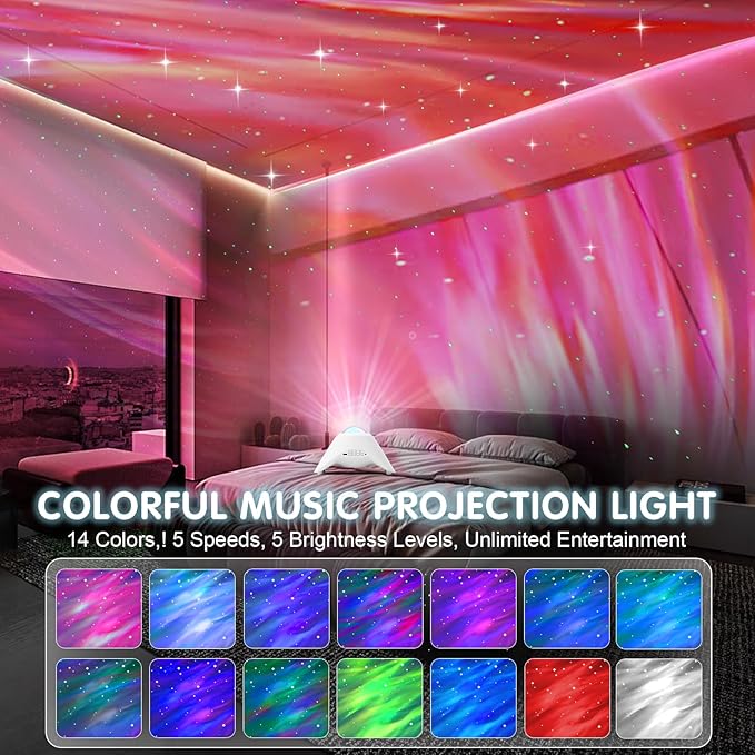 Galaxy Projector, Star Night Light Projector with Bluetooth Connection for Music and Timer and Remote Control for Kids Adults Bedroom Party Bar Decoration (White)