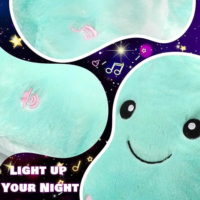 Cuteoy 13" Musical Green Star Plush Pillow Glowing Twinkle Night Light Stuffed Animal LED Toys Adjustable Volume Birthday for Girls Boys