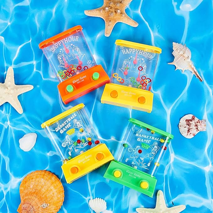 Sumind 8 Pieces Handheld Water Game Arcade Water Ring Water Tables for Fish Rings Basketball Game for Different Ages Christmas Fun Party Favor Stocking Stuffers for Men Retro Pastime, Without Water