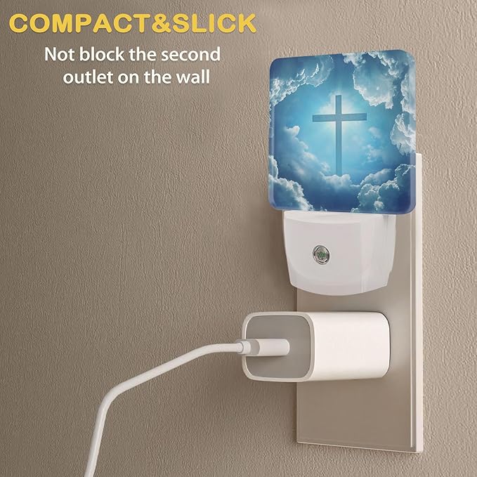 Cross Heaven Night Light with Dusk to Dawn Light Sensors, Plug-in Wall Led Night Lights, Energy Efficient Lamp for Bedroom/Bathroom/Kitchen/Hallway/Stairs