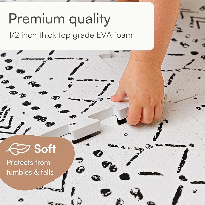 Lillefolk Baby Play Mat for Floor – 4x6ft Boho | Soft Non Toxic Premium EVA Foam Tiles for Tummy Time, Crawling & Playroom – Waterproof Interlocking Floor Mat for Babies & Toddlers (6 Tiles)