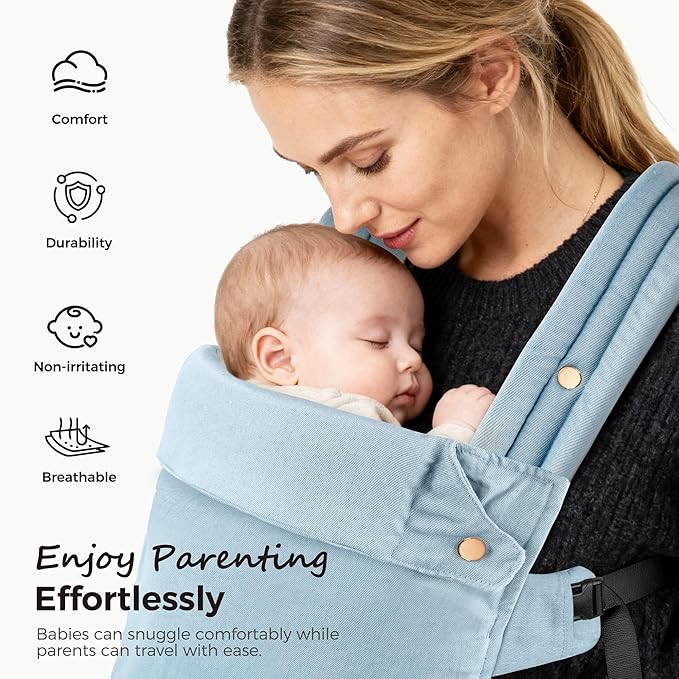 Baby Carrier Newborn to Toddler- Ergonomic,Cozy and Lightweight Infant Carrier for 7-40lbs,3 Carry Positions Newborn Carrier,Denim Blue