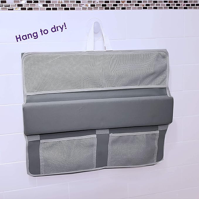 Bath Kneeler & Elbow Rest–Thick, Non-slip 1-Piece Pads Protect Elbows & Knees, Mesh Pockets for Storage. Quick-Dry, Easy to Clean, Durable. Perfect for Bathing Babys, Toddlers, & Pets (Smokey Gray)
