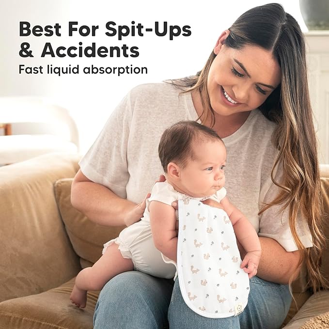 5-Pack Muslin Burp Cloths Baby Boy, Girl - Very Absorbent Baby Burp Cloth Rags, 8-Layers Viscose Derived from Bamboo Cotton Muslin Towel, Super Soft Spit Up Rags, No Shrink Washcloths (Prairie)