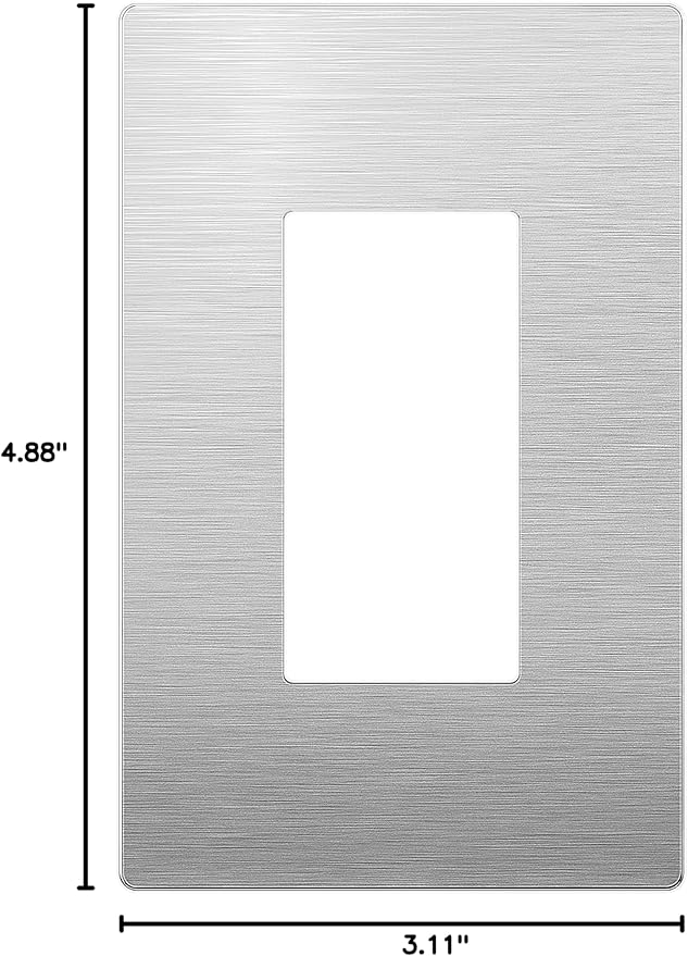LIDER Decorator Metal Wall Plate, Temperature and Impact Resistant, 430 Stainless Steel, Screwless Cover, Modern Decoration Upgrade, Mid-Size 1-Gang 4.88" x 3.11", Stainless Steel, LSMWP-31M-SS