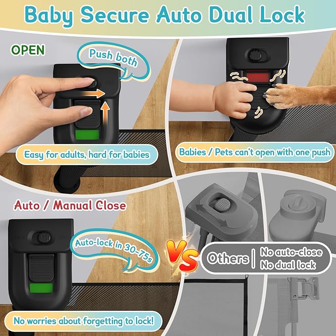 71'' Retractable Baby Gates Extra Wide for Stairs, 42" Tall Black Mesh Dog Child Pet Safety Indoor Outdoor Retractable Gate for Doorways, House, Hallway, Deck with Reinforcement Strips