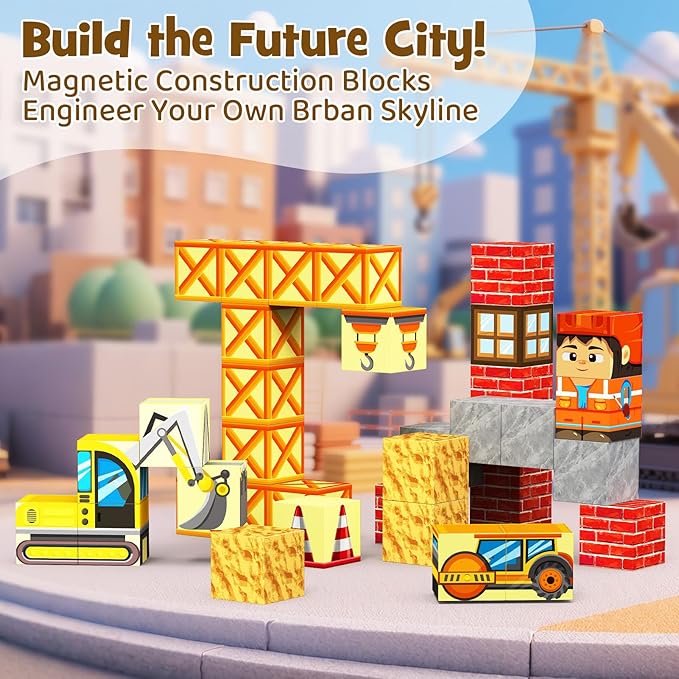 Magnetic Building Blocks for Kids, STEM Engineering Travel Toys with Portable Iron Box, Educational Construction Set for Toddlers Ages 3-8（35 Piece）