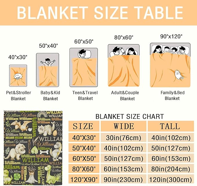 Personalized Baby Blanket for Girls Boys Dinosaur Custom Baby Blanket with Name Swaddle Blanket for Toddlers Infants Kids Shower Newborns Nursery Stroller Crib Decor Throw Birthday Gift