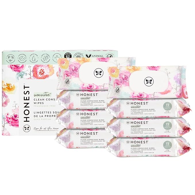 The Honest Company Clean Conscious Multi-Use Wipes, Unscented Hypoallergenic Baby Wipes for Sensitive Skin, 99% Water Plant-Based Compostable Wipes, Rose Blossom, 576 Count