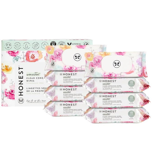 The Honest Company Clean Conscious Multi-Use Wipes, Unscented Hypoallergenic Baby Wipes for Sensitive Skin, 99% Water Plant-Based Compostable Wipes, Rose Blossom, 576 Count
