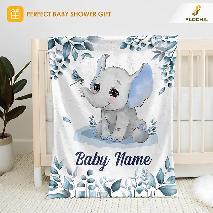 Personalized Baby Blankets, Custom Baby Blanket - Baby Blanket with Name for Boys, Best Gift for Baby, Newborn Elephants Flush Fleece (30x40) (Elephants 7)