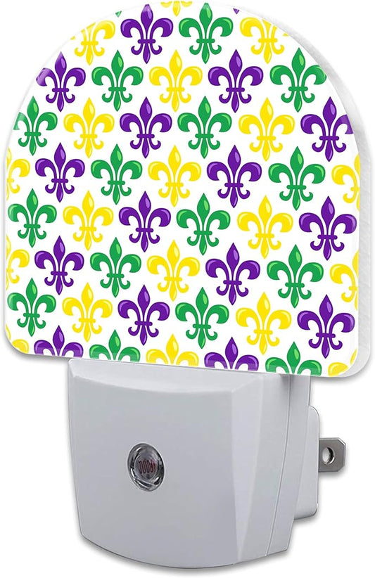 Mardi Gras Carnival Night Light, Colorful Fleur-de-lis Dusk to Dawn Night Light Plug in,0.5w Energy Saving Sleep Friendly NightLight for Kids Boys Girls Home Decor