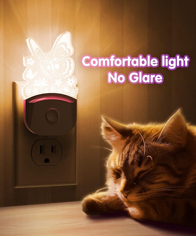 L LOHAS LED Kids Night Light, 8 RGB Color Changing Butterfly Night Lights with Dusk to Dawn Sensor, Acrylic Nursery Nightlight for Baby Room, Toddler Bedroom Decor & Gifts