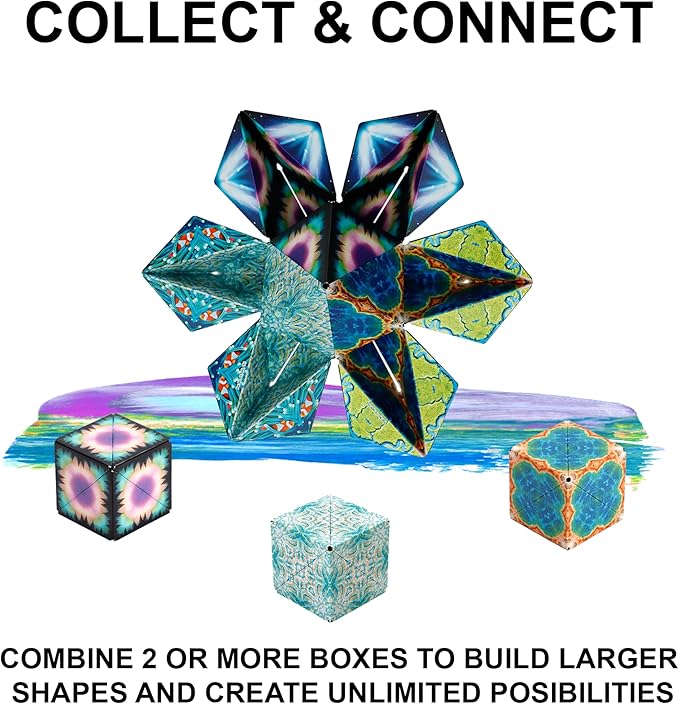 SHASHIBO Shape Shifting Box Bundle- Award-Winning, Patented Fidget Cube w/ 36 Rare Earth Magnets - Transforms Into Over 70 Shapes - Explore The Earth Moon Connection (Earth - Moon 2 Pack)