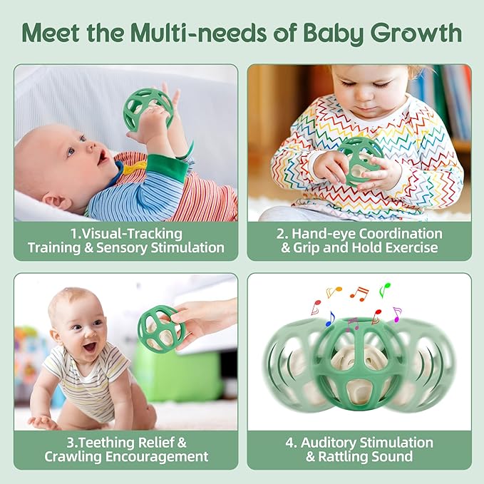 MCGMITT Baby Montessori Sensory Toys for 0-6 6-12 Months, Easy Grasp Food Grade Stretchy Silicone Baby Teether Teething Rattle Toys, BPA-Free Infant Teether Ball Chew Rattle Toys Shower Gifts