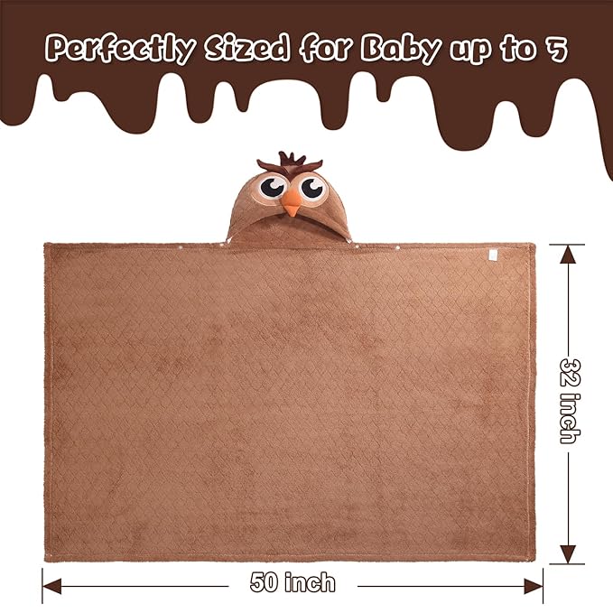 Kids Bath Towels for Boy Girl 0-5 Years, 2-Pack Soft & Absorbent Hooded Towel for Baby with Large Size50 x32, Luxuriously Thick and Plush Coral Fleece with Buttons White Sheep & Brown Owl